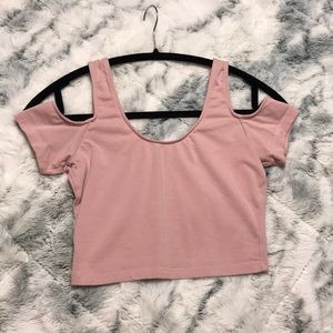 Pink Cut-Out Shoulder Crop Top